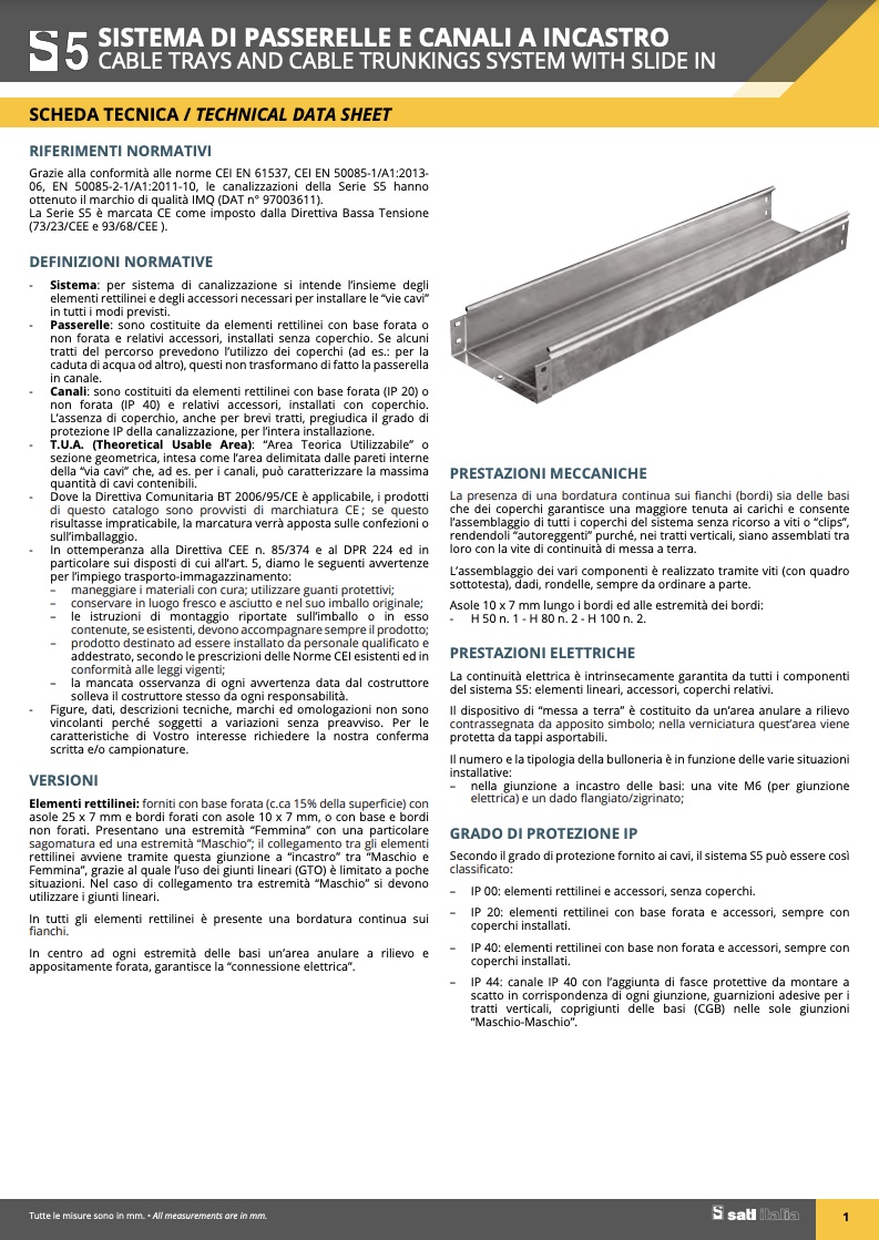 Scheda tecnica Linea S5 canale